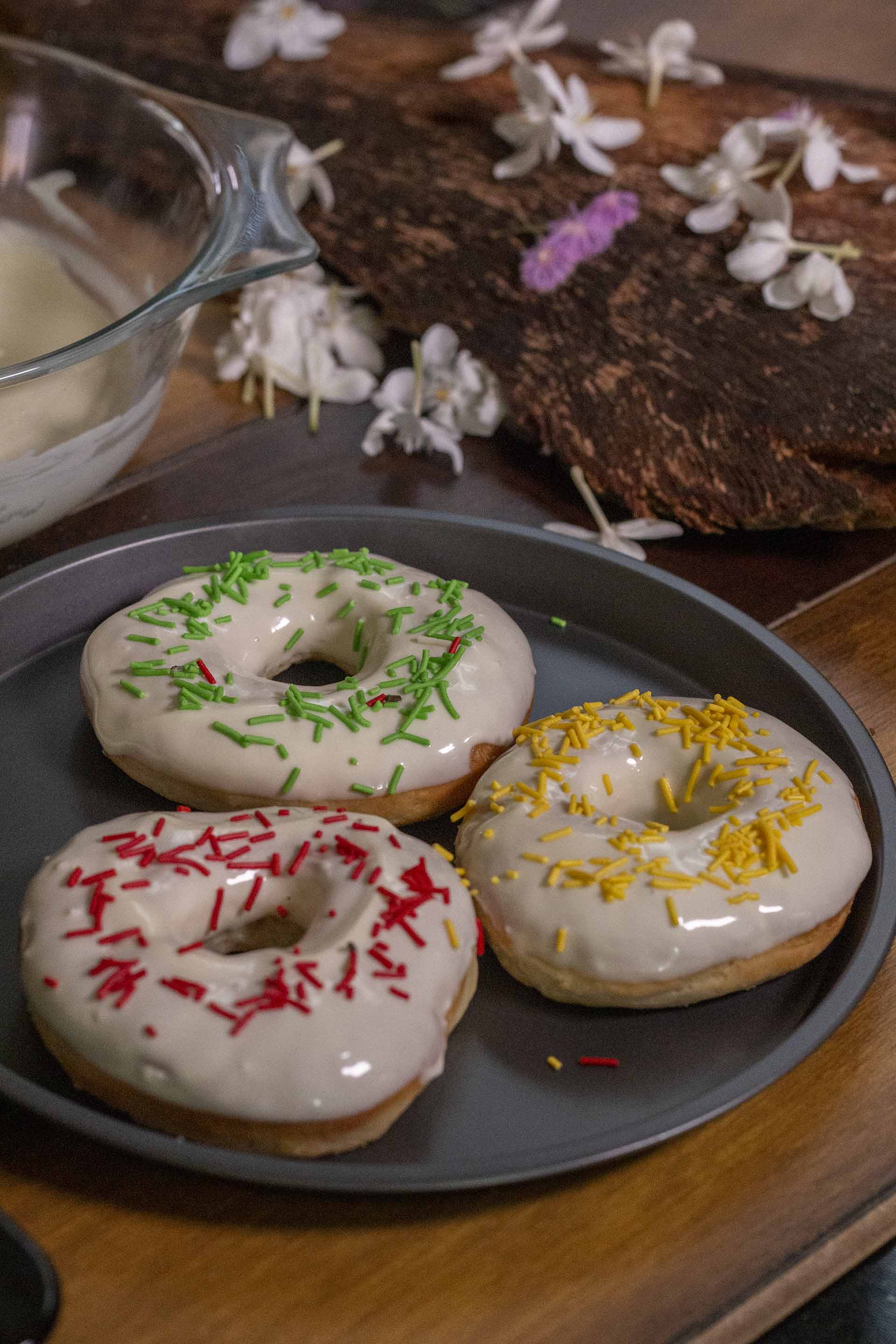 Baked Doughnuts with White Chocolate Glaze